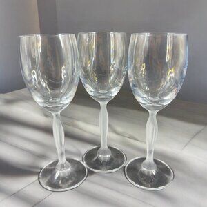 Mikasa Ballet Glasses Clear Crystal with White Frosted Satin Stem Goblet Set 3
